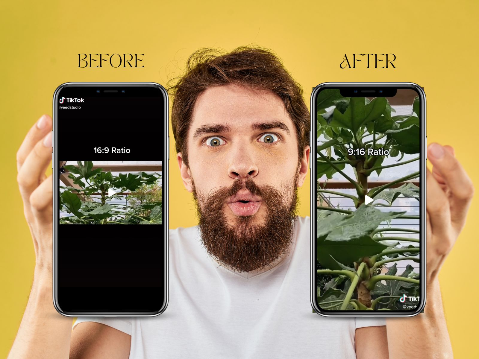 Changing tiktok video from landscape ratio to portrait a before/after example.