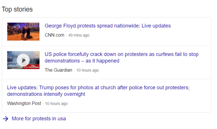 An example of Top Stories from Google Search results